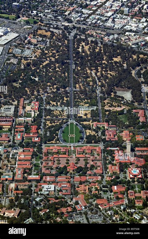 aerial view above Stanford University campus Palo Alto California ...