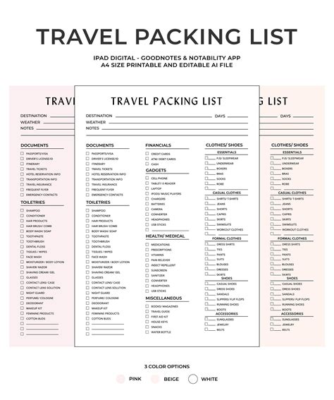 Travel Packing List Printable, Vacation Checklist, Packing List, Vacation Planner, Travel ...