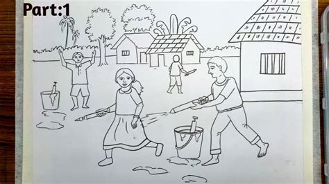 How To Draw Holi Festival Drawing|Holi Drawing|Easy Holi Drawing|ওরে ...