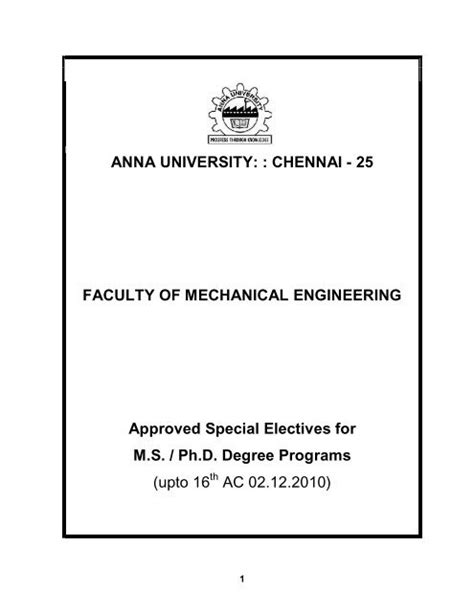 Faculty of Mechanical Engineering - Anna University