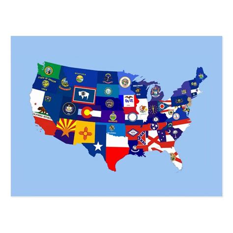 usa united states america republic flag map postcard | Zazzle | American state flags, Republic ...