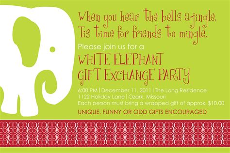 White Elephant Party Invitation Template - Printable Word Searches