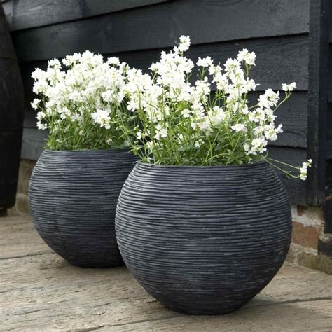 Ribbed Vase Ball Planter | Large garden pots, Large outdoor planters ...