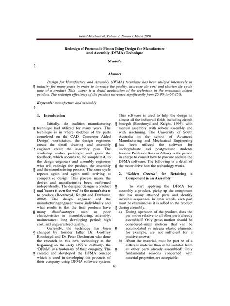 Redesign of Pneumatic Piston Using Dfma | PDF | Computer Aided Design | Design