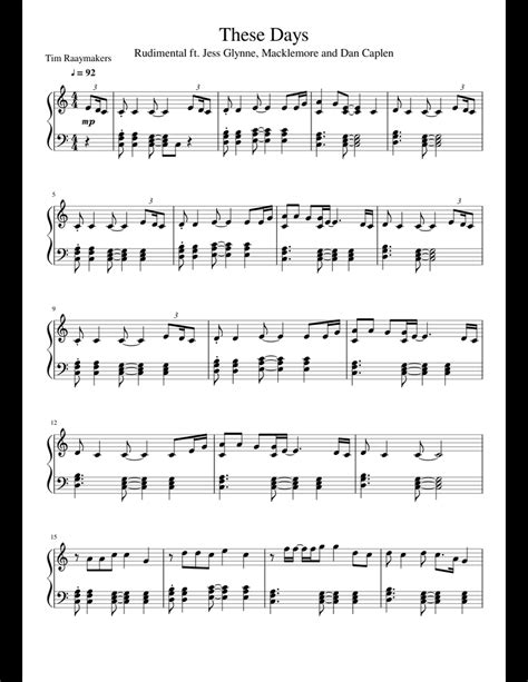 These Days - Rudimental ft. Jess Glynne, Dan Calpen & Macklemore sheet music for Piano download ...