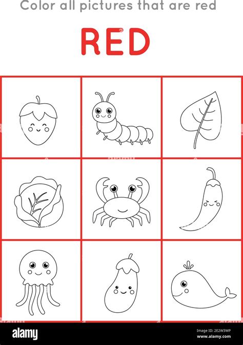 Color all objects that are in red color. Educational coloring game for ...