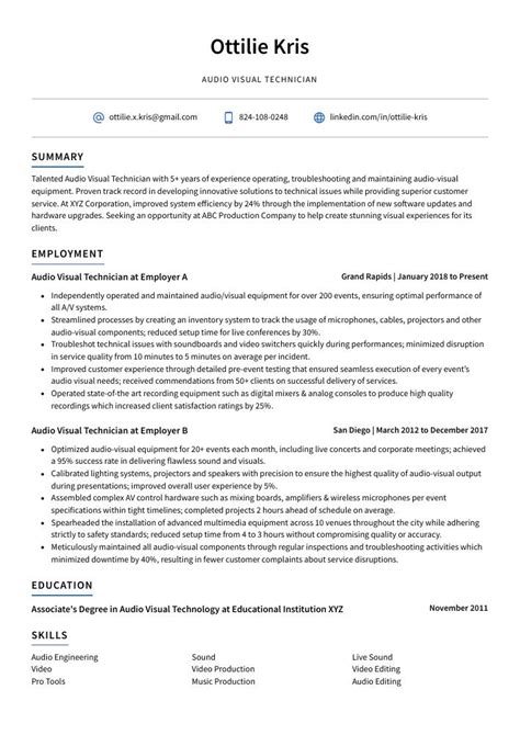 Audio Visual Technician Resume (CV) Example and Writing Guide