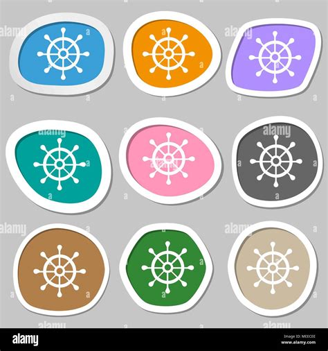 ship helm symbols. Multicolored paper stickers. Vector illustration ...