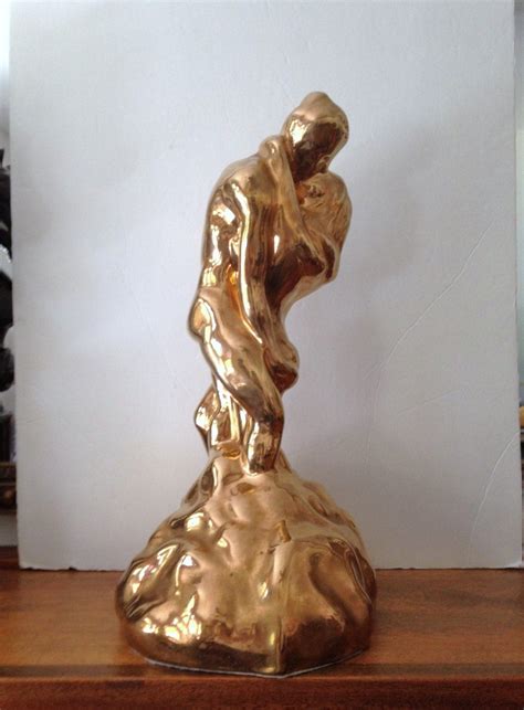 Rodin The Kiss Gold Sculpture Vintage 50s 17.5 Tall