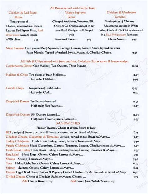 Menu at Rosie's Diner restaurant, Victoria