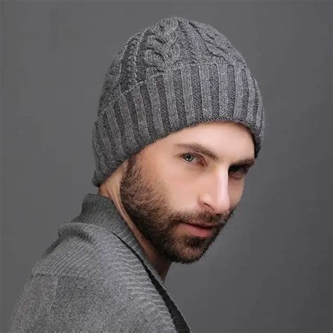 100% Wool Cashmere Men Winter Hat Knit Skullies Beanies Hats Male Double Layer Thicken Wool Hat ...