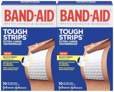 Band-Aid Tough-Strips Waterproof Adhesive Bandages, 10 strips, 2 pack - Walmart.com - Walmart.com