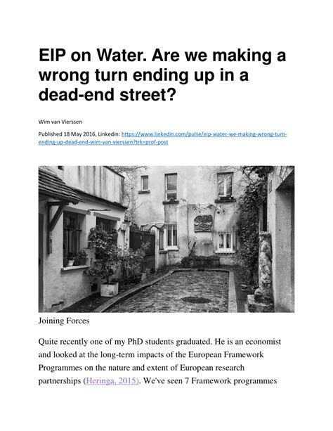 (PDF) Linkedin Post "EIP on Water. Are we making a wrong turn ending up in a dead-end street?"