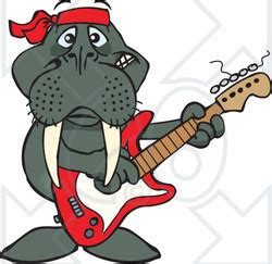 Clipart of a Cartoon Happy Walrus Playing an Electric Guitar - Royalty Free Vector Illustration ...