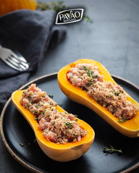 Stuffed butternut squash with ground beef dinner idea