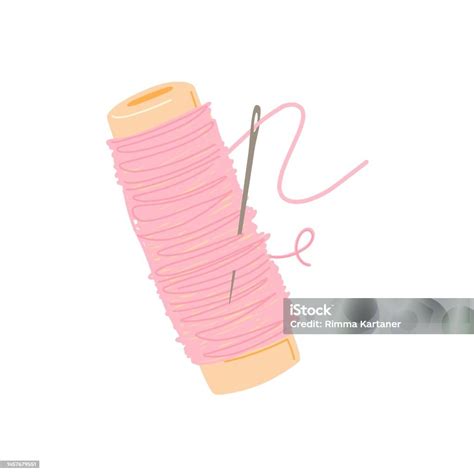 Thread With Needle Sewing Element Vector Hand Drawn Illustration ...