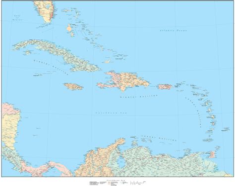 Digital Caribbean Sea Map - Adobe Illustrator Format