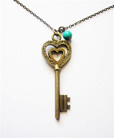 Skeleton Key Necklace Heart Key Necklace Key Pendant