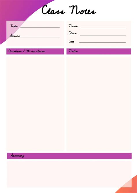 Free Class Notes Template For Google Docs