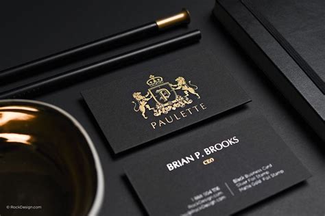 Black business card matte gold stamping elegant classy template - Paulette | RockDesign Lux ...