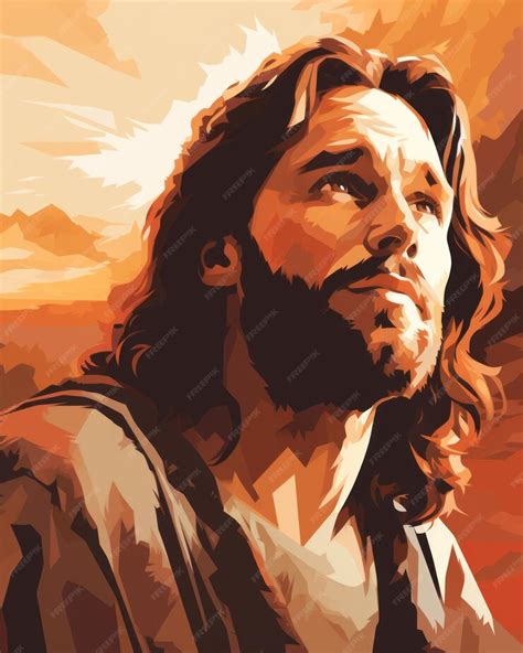 Premium AI Image | a painting of jesus looking up at the sky