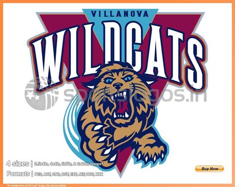 Villanova Wildcats - College Sports Embroidery Logo in 4 sizes ...