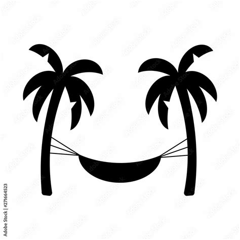 Black palm trees with hammock silhouette Stock Vector | Adobe Stock