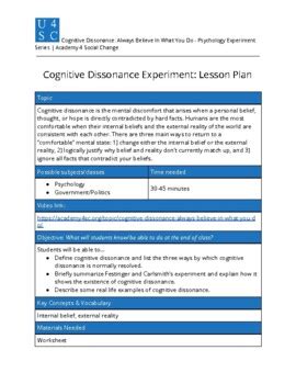 Cognitive Dissonance Experiment Lesson Plan and Video by United 4 ...