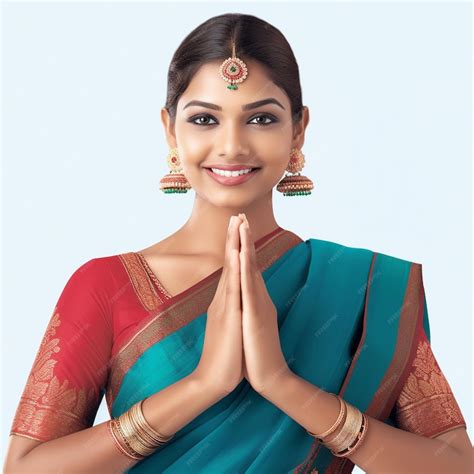 Premium Photo | Sri Lankan Young Tamil Woman Greeting Ayubowan Namaste ...