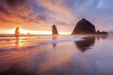 Haystack Rock and Needles Sunset, Cannon Beach Or Photograph by Mark ...