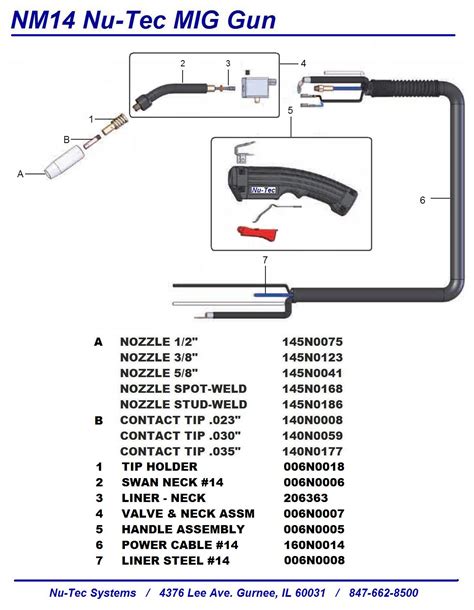 MIG Gun Nu-Tec NM14A Gas Valve In Handle (8')