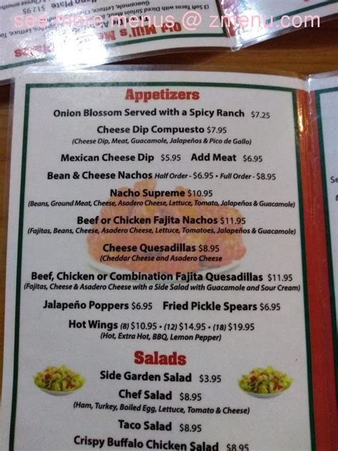 Menu at Old Mill Restaurant, Pecos