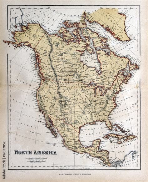 Old map of North America, 1870 Stock Photo | Adobe Stock