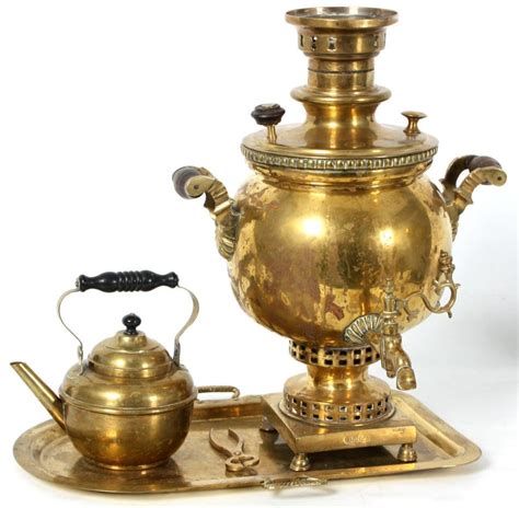 322: Russian Brass Tea Set w/ Samovar - Feb 11, 2012 | Fontaine's Auction Gallery in MA