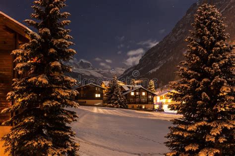 Winter Night View of the Tasch Valley Stock Photo - Image of building ...