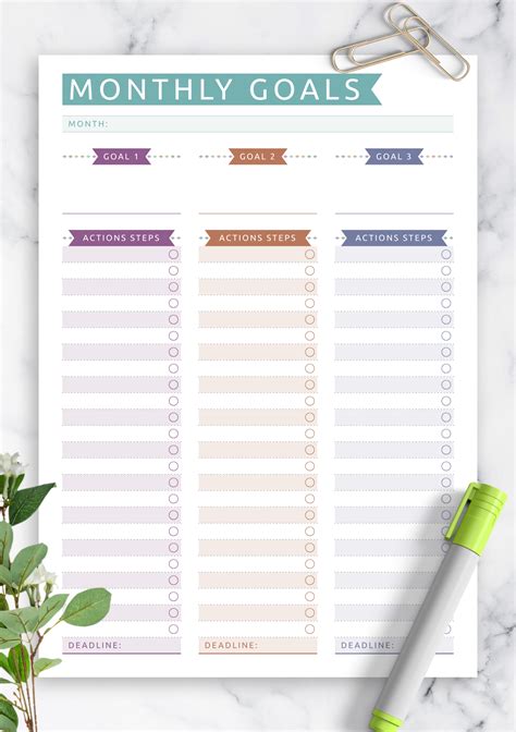 Download Printable Monthly Goals with Action Steps - Casual Style PDF | Goal setting template ...