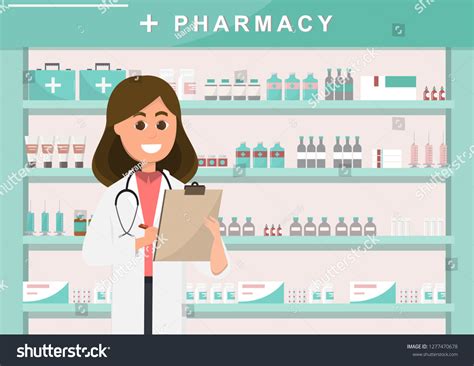 Pharmacy Nurse Counter Drugstore Cartoon Character Stock Vector (Royalty Free) 1277470678 ...