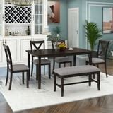 SEGMART 6 Piece Dining Table Set, Modern Home Dining Set with Table, Bench & 4 Cushioned Chairs ...