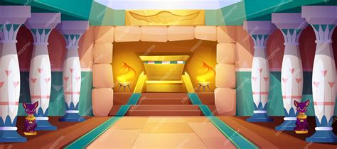 Free Vector | Cartoon egyptian pyramid interior with pharaoh tomb ...