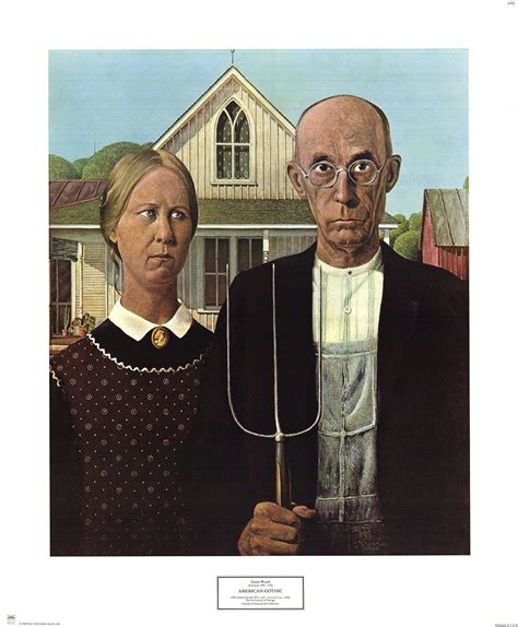 GRANT WOOD American Gothic 25.5" x 21" Poster 1982 Modernism Green, Black, White, Brown ...