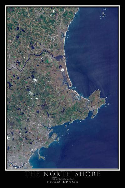 The North Shore of Massachusetts Satellite Poster Map Free Shipping ...