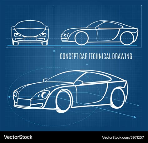 Concept car technical drawing Royalty Free Vector Image