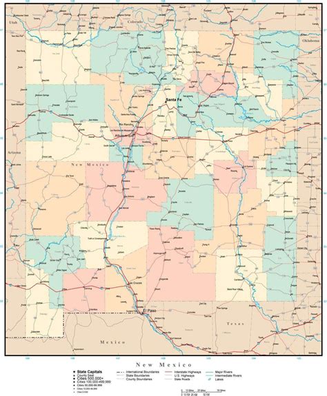 New Mexico Adobe Illustrator Map with Counties, Cities, County Seats ...