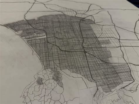 Drawing a rough map of LA. Going to use acrylic paint to color the ...