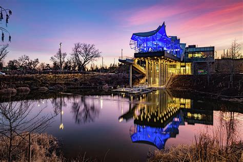 The Gathering Place Boathouse Sunset Reflections - Tulsa Oklahoma Photograph by Gregory Ballos ...