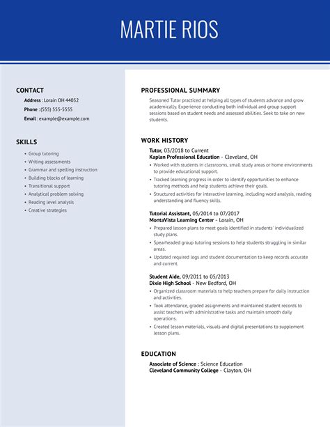 Top Tutor Resume Example in 2023 | MyPerfectResume