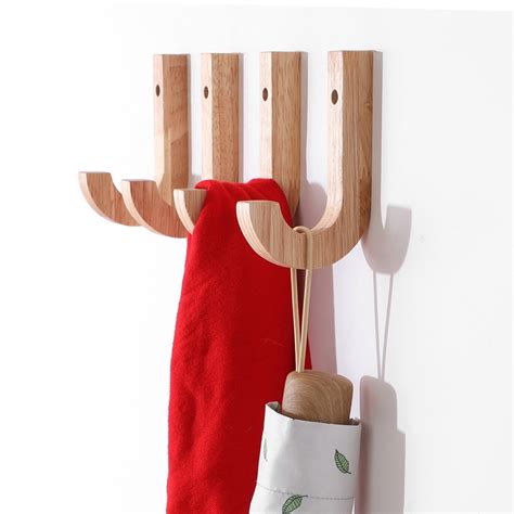 Wooden Wall Mount Hanger Hooks Natural Solid Wood Clothes Storage Rack Home Decor Hooks For ...