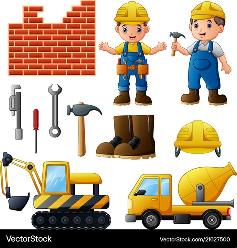 Young builders and equipment Royalty Free Vector Image