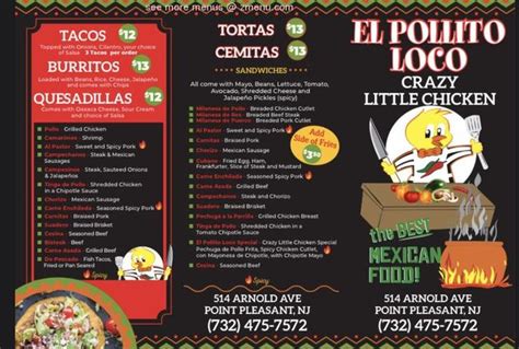 Online Menu of El Pollito Loco Crazy Little Chicken Restaurant, Point Pleasant Beach, New Jersey ...