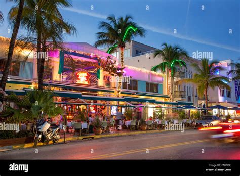 Miami, Ocean Drive at Night Stock Photo - Alamy